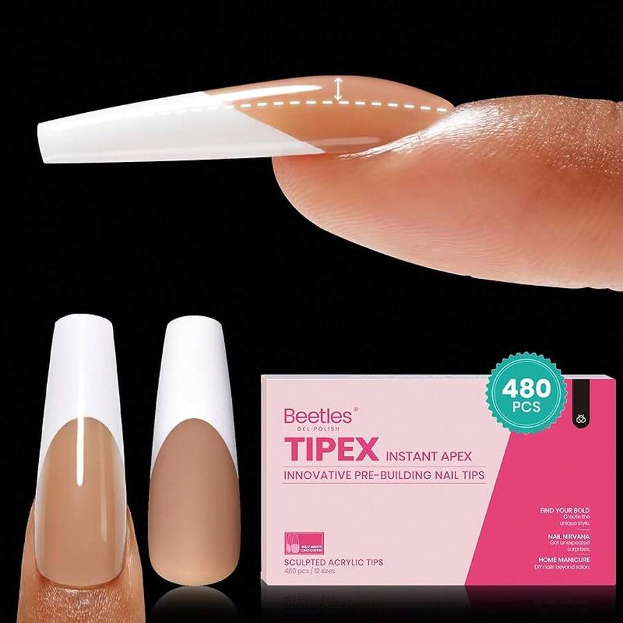 Beetles Tipex Instant Apex Press On Nail Tips: 480PCS Pre-Building Brown Long Coffin French Tip Press On Nails False Nails 12 Sizes Gel Nail Tips-Thick Acrylic Nails Flat Nails - Z-brown Long Coffin - View 1