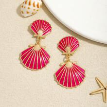 1 Pair Boho Style Shell Texture Enamel Pendant Earrings, Fashion Oceanic Element Eardrops Suitable For Women To Wear In Summer, Beach Vacation