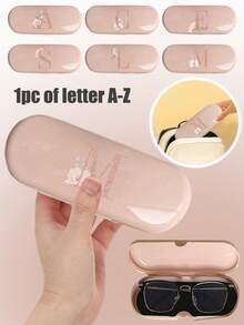 1pc Cream-Color Solid Eyeglasses Case, New Minimalist Design, Portable, Waterproof & Dustproof (Small, Plastic Material) Letter Eyewear Hard Case