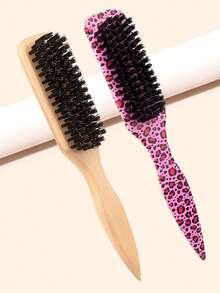 2 件套，胡须刷理发造型刷，野猪鬃毛头发和胡须刷，男女适用 - 无香鬃毛专业理发造型刷，适用于浓密/稀疏的头发，豹纹，男士油发胡须刷，返校，旅行度假必需品，女士发饰