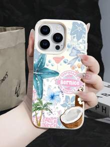 1 Stück personalisierter, individualisierter Handy-Hülle aus weißem Kunstleder mit sommerlichem Zitronen-Bogen-Design für iPhone11 bis iPhone16/16pro/16plus/16promax, geeignet als Geschenk für Freunde, Freundinnen, mit Familie, Paar, Freunde, Haustier, Kinder Namen