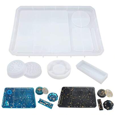 5 PCS Silicone Molds For Epoxy Resin, Large Rolling Tray Mold And Grinder Mold For Grind And Storage, DIY Resin Casting Crafts Gifts For Friends And Family