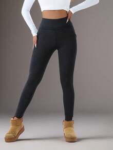 Women'S Warm And Comfortable Leggings With Pockets, Highly Elastic And Snug For Autumn And Winter, Suitable For Home Wear And Outdoor Sports - Multicolor - View 3