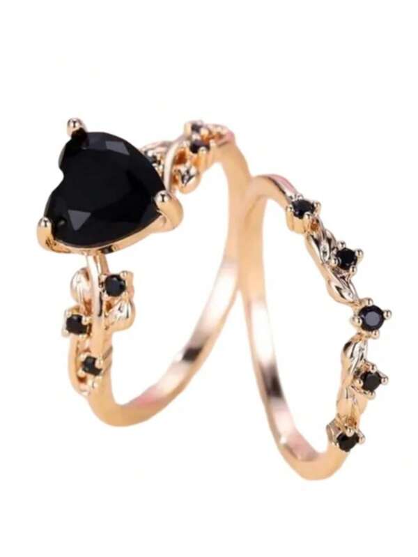 2 Pieces Set New Style Luxury Inlaid Zirconia Heart-Shaped Fashion Versatile Ring, Suitable For Women Girlfriend Anniversary Gift Jewelry