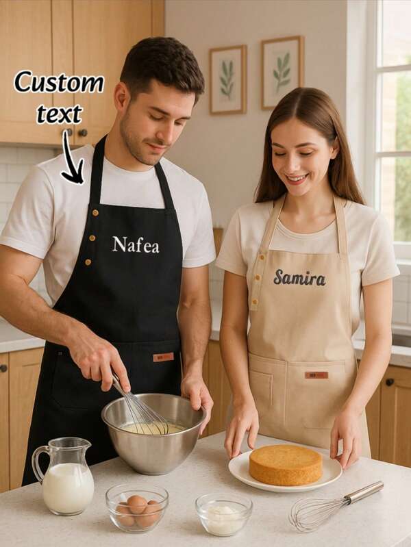 1pc Personalized Adult Aprons - Embroidered Grilling Chef Apron For Men Or Kitchen Chef Aprons For Women - Customized Apron,Apron For Kitchen,Home,Apron Women,Fathers Dad Gift,Customised Personalised Gifts