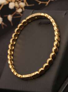 Pulseira de aço inoxidável com bolinhas e fecho de pressão, 1 peça, cor ouro 18K, para mulheres, moderna e versátil, adequada para uso diário, viagens, sessão de fotos, ótimo presente para namorada