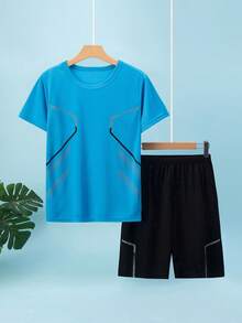 6pcs/Set Teenage Boy Sports Outfit, Including Short Sleeve T-Shirts And Athletic Shorts, Suitable For 12-18 Years Old Boys - Multicolor - View 3