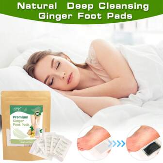Natürliche pflanzliche Ingwer Fußpads - 50 Pack Premium Fußpflege Patches mit Ingweröl & Bambuskohle - Lindert Stress und Müdigkeit - Verbessert den Schlaf und unterstützt die Körperreinigung