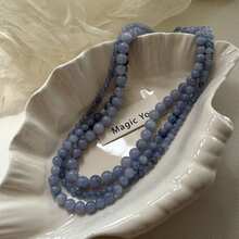 1pc Natural Aquamarine Stone Beaded Necklace, Handmade Jewelry, Minimalist Design, Fashionable & Versatile Choker For Women