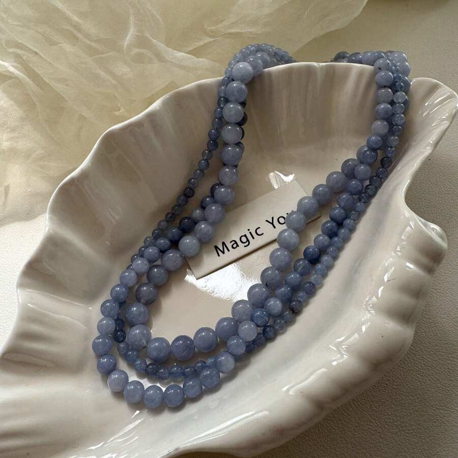 1pc Natural Aquamarine Stone Beaded Necklace, Handmade Jewelry, Minimalist Design, Fashionable & Versatile Choker For Women