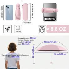 Compact UV Sun ProtectionTravel Umbrella With Case, Mini Umbrella For Purse,  Lightweight Windproof 8-Rib Pocket Umbrella For Women Kids And Men - Hồng - Xem 2