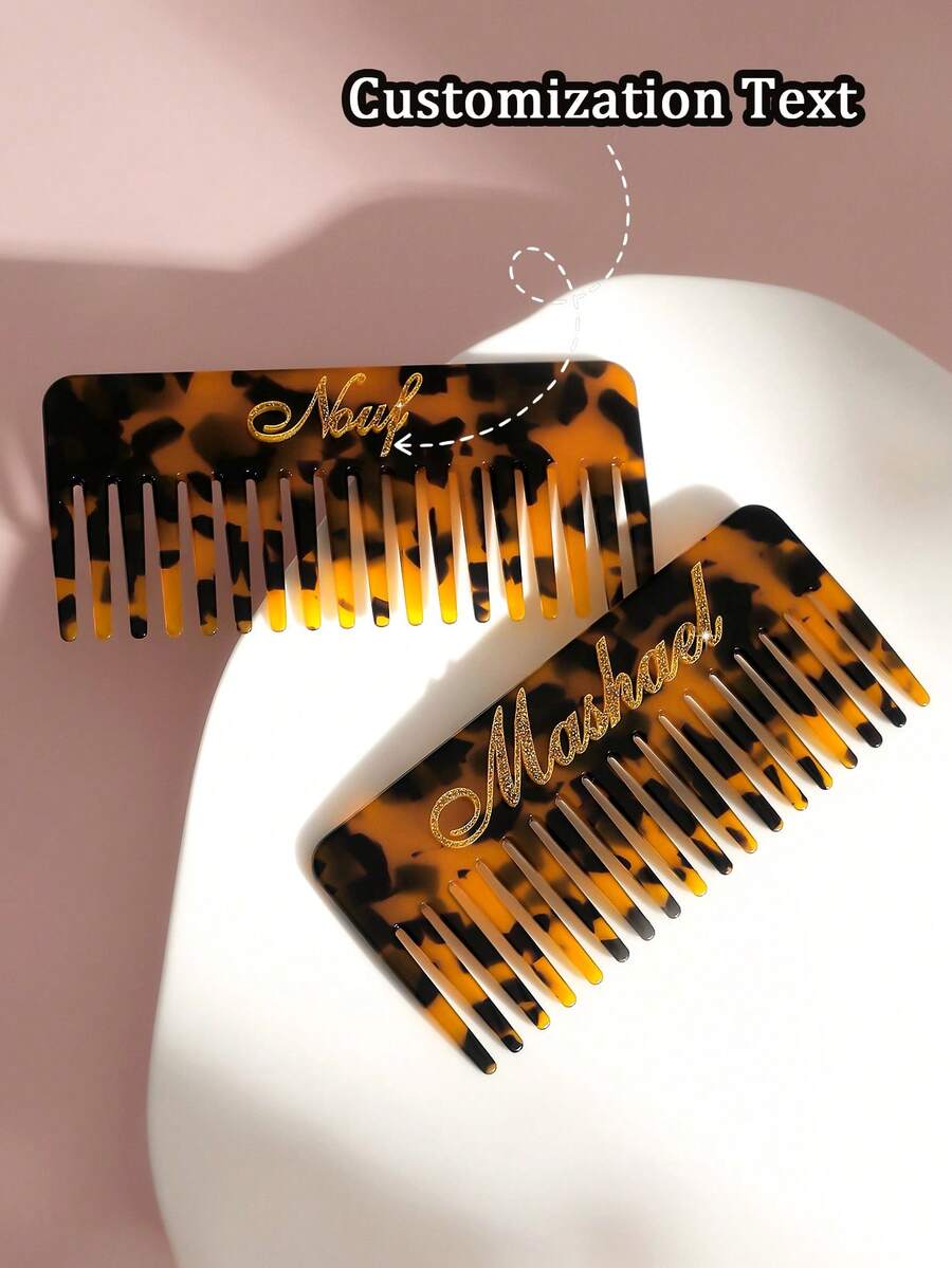 1pc Personalized Elegant Acetate Fiber Hair Fork - Vintage Style Customized Pearl Leopard Pattern Name Hair Comb - Unique Hair Accessory For Women, Wide-Tooth Comb For Hairstyles, Perfect Gift For Her, Birthday/Bridesmaid/Bride/Mother Christmas Beauty Accessories - Multicolor - View 1