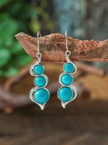 TopHanqi Set de 3 piezas de joyas retro: Pendientes colgantes de plata falsa con turquesa vintage, collar con colgante geométrico en forma de calabaza, accesorio versátil para uso diario, fiestas, ir al trabajo, idea de regalo para todas las estaciones