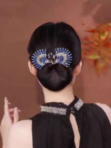 1 pieza Moldeador de moño de cola de pez decorado con strass y perlas para mujer, accesorios elegantes y de moda para dar forma al moño, adecuado para peinados diarios y bonitos