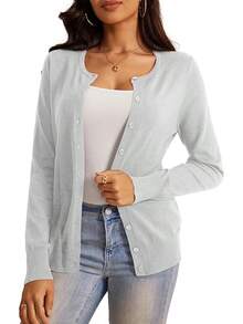 A.Jesdani Women's Button Down Crew Neck Long Sleeve Soft Knit Cardigan Sweaters - 01-b-light Grey - View 5