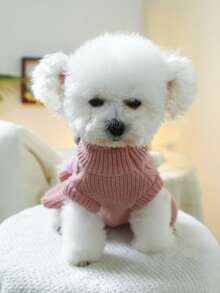 1件寵物衣服 狗貓服飾 小中型犬 幼犬 吉娃娃 柔軟舒適 毛球毛線洋裝 粉色 - 粉色 - 查看 4