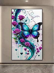 1 Stück DIY Diamant Malerei Set - Blumen & Schmetterling Design, Heimdekoration, Vollbohrung, 30*50cm / 40*70cm