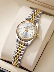 1pc Women's Fashion Casual Rhinestone Decorated Small Dial Quartz Wrist Watch With Steel Band, Minimalist Style (1pc/Set, Watch Box Not Included)