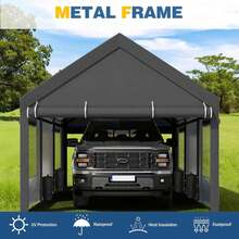 JAMFLY Carport Heavy Duty Car Canopy Garage With Roll-Up Ventilation Windows & Doors, Removable Sidewalls Portable Carport Canopy Waterproof For Cars, Boats, Trucks - Grey - View 5