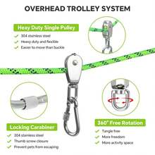 نظام قيادة كلب بطول 15 قدم ثقيل الوزن مع قيادة قابلة للسحب بطول 3 أقدام - أخضر مع تفاصيل باللون الأسود، كارابينر معدني وحقيبة تخزين، مناسب للحديقة والحديقة العامة والتخييم - أخضر - مشاهدة 3