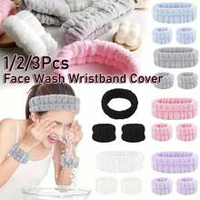 Conjunto de diadema y muñequera de franela 2025 a prueba de salpicaduras y humedad, absorbente de agua y de secado rápido, adecuado para escenas de lavado, yoga y belleza. Empaque independiente con 5 colores opcionales. De vuelta a la escuela
