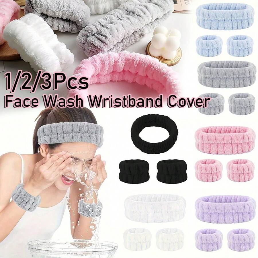Conjunto de diadema y muñequera de franela 2025 a prueba de salpicaduras y humedad, absorbente de agua y de secado rápido, adecuado para escenas de lavado, yoga y belleza. Empaque independiente con 5 colores opcionales. De vuelta a la escuela
