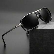 Lunettes de mode rectangle rétro de luxe pour hommes, monture métallique à double pont, style steampunk, bordures épaisses, look classique de mode pour l'extérieur, la conduite, l'été