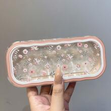 透明全屏花朵高颜值眼镜盒透明便携防压手拿近视眼镜复古眼镜盒时尚眼镜收纳男女-可爱节日礼物 - 粉色 - 查看 8