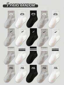 20/10/5 Pairs Kids Sports Socks, Classic Black/White/Gray Children Socks With New York, Good Vibes Letter Patterns, Skin-Friendly Soft Comfortable Breathable Fashionable Casual Crew Socks, Suitable For Back To School, Holidays, Outdoor Sports, Travel, Daily Matching, Random Color Delivery - Multicolor - View 18