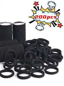 200-10 pezzi/set Elastici per capelli neri ad alta elasticità, fasce per capelli in gomma senza cuciture semplici per code di cavallo, elastici per capelli colorati tinta unita elastici e confortevoli, essenziali per casa e viaggi, per il ritorno a scuola