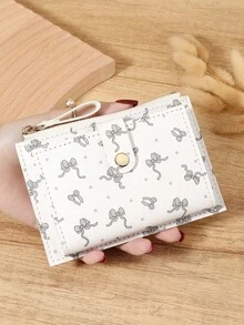 粉色蝴蝶结爱心图案扣时尚卡夹轻薄便携现金身份证信用卡零钱袋适用于生日礼物周年纪念圣诞节情人节情侣女士女孩青少年大学生学校学生包学校用品适用于学校宿舍和返校