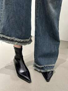 2025秋冬新款欧美尖头高跟短靴修身拼接踝靴复古棕色短靴女靴