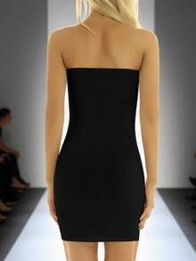 女士时尚性感双拉链前胸紧身迷你连衣裙，夏季 - 黑色 - 查看 2