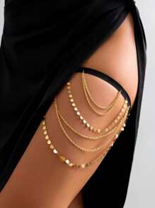 1 Stück luxuriöse Herzform Pailletten Quaste elastische Bein Kette, Frauen Mode sexy Glitzer Oberschenkel Kette, minimalistischer Straßen-Stil für Sommer Strand