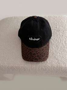 1pc Unisex Fashion Leopard Print & Solid Color Baseball Cap, Casual Wide Brim Deep Crown Large Head Circumference Sun Hat
