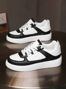Boys And Girls Casual College Style All-Season Non-Slip Breathable Comfortable Lightweight Versatile Refreshing Low-Top Student Children's Shoes Sports Running Shoes - Đen và trắng - Xem 5