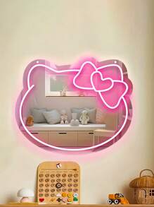Sanrio 1 szt. Lustro ścienne do sypialni Anime Love Bow KT Cat Neon Lights, Toaletka, Garderoba, Salon, Korytarz, Neon Lights, Lustrzany pasek ściemnialny LED, Dekoracja łazienki w domu, Toaletka USB/zasilane baterią Neon Lights LED, Różowa dekoracja ścienna do sypialni, Nadaje się do pokojów, Przyjęć walentynkowych, Urodzin, Prezentów ślubnych, Domu, Dekoracji świątecznych, Podarunku dla Dziewczyn, Żon, Przyjaciół, Rodziny, Kochanków