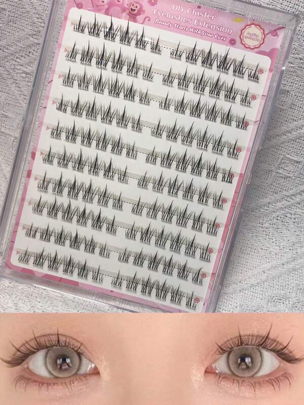 120pcs Lash Clusters, C-Curl, 0.07mm Thickness, Natural & Fluffy, Self-Adhesive False Eyelashes With No Glue Required