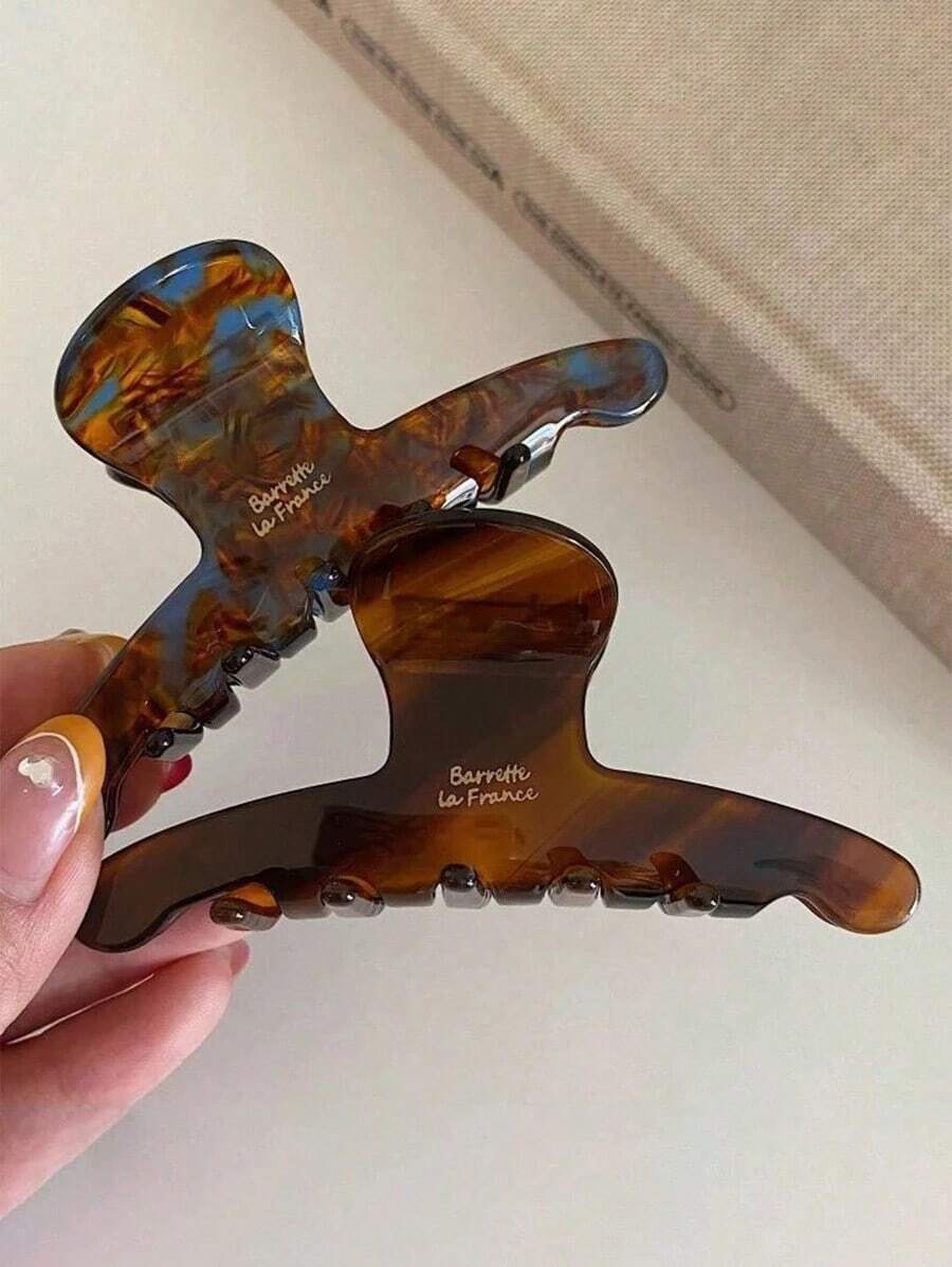 1pc Retro French Style Caramel Color Medium Size Curved Hair Claw Clip For Women Updo Hairstyle Hair Clips Hair Jaw Clip Hair Clamps Hair Clutch Hair Claw Clip, School Stuff, College Fall Winter Hair Accessories For Women For Vacation Outfits Woman - 棕色 - 查看 1