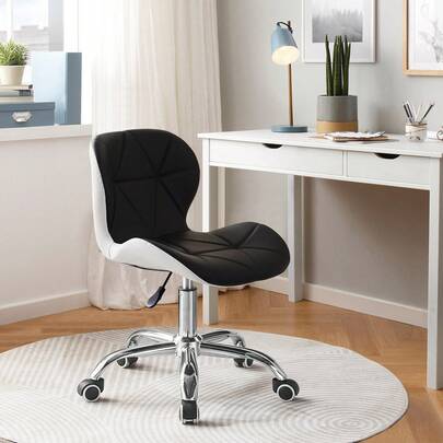 Modern Padded Desk Chair Faux Leather Adjustable Swivel Computer Chair With Chrome Base And Wheels Home Office Task Stool For Work And Study