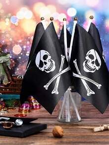20pcs Pirate Flag, Small Pirate Stick Flag For Pirate Party Small Hand Held Jolly Roger Flags For Halloween Party Decorations Skull Flag Party Celebration Decor For Halloween Party Decor, Trick-Or-Treating, And Table Centerpieces For Halloween Party Supplies - Multicolor - View 3