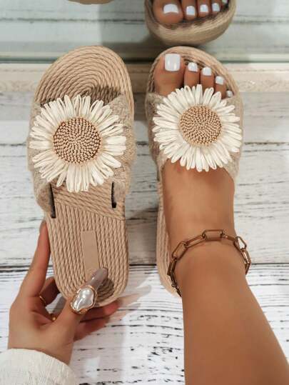 2025 Launch! Daisy - Decorated Braided Strap Wedge Sandals: Step Into Bohemian Summer Vibe
