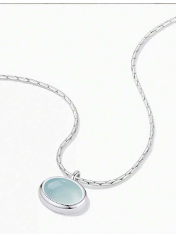 925 Sterling Silver Women's New Minimalist Elegant Necklace With Black, White, Light Blue Gemstone Pendant, Versatile And