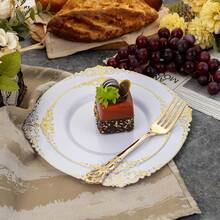 Elegant Black & Gold Rim Disposable Plates Set - Heavyweight Plastic Dinnerware For Parties & Events (102 Pieces) - Gold - View 3