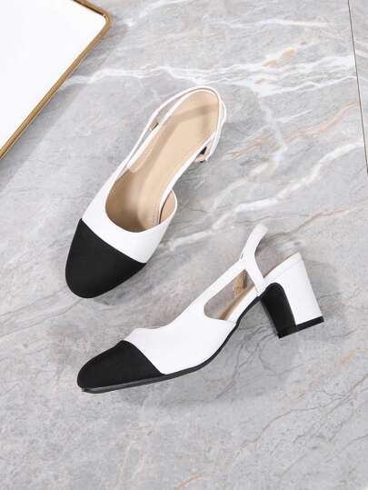 2025 New Arrival Square Toe Classic Colorblock Backless Side Cutout French Style Classic Ankle Strap Plus Size Women's Sandals, Vintage French Elegant Low Heel Casual Shoes