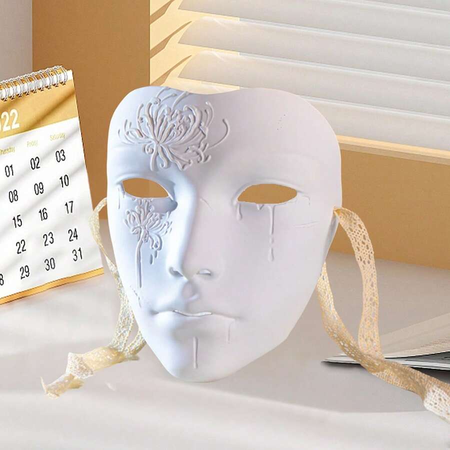 Steampunk Face Coverings Flower Pattern Masquerade Facewear Full Face Covering For Women - 白色 - 查看 1