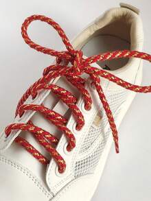 2 件金属编织鞋带，涤纶编织圆形鞋带，彩色双色黑白红黄蓝