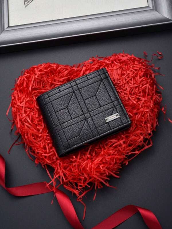 Men'S Black Faux Leather Business Wallet With Geometric Pattern - Large Capacity, Slim Design, Ideal For Birthdays, Christmas, Thanksgiving & Halloween Gifts, Slim Wallet | Geometric Pattern Wallet | Slim Fit Wallet