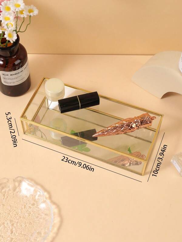 1 transparante glazen opbergdoos met deksel, rechthoekige make-up organizer voor cosmetica, lippenstift, sieraden, kaptafelblad voor dames, opbergorganizer voor op reisbenodigdheden voor terug naar school, slaapzaal