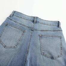 Pantalones vaqueros de tiro alto y pierna ancha con efecto desgastado y elásticos para mujeres THUNDER - Azul - Ver 8